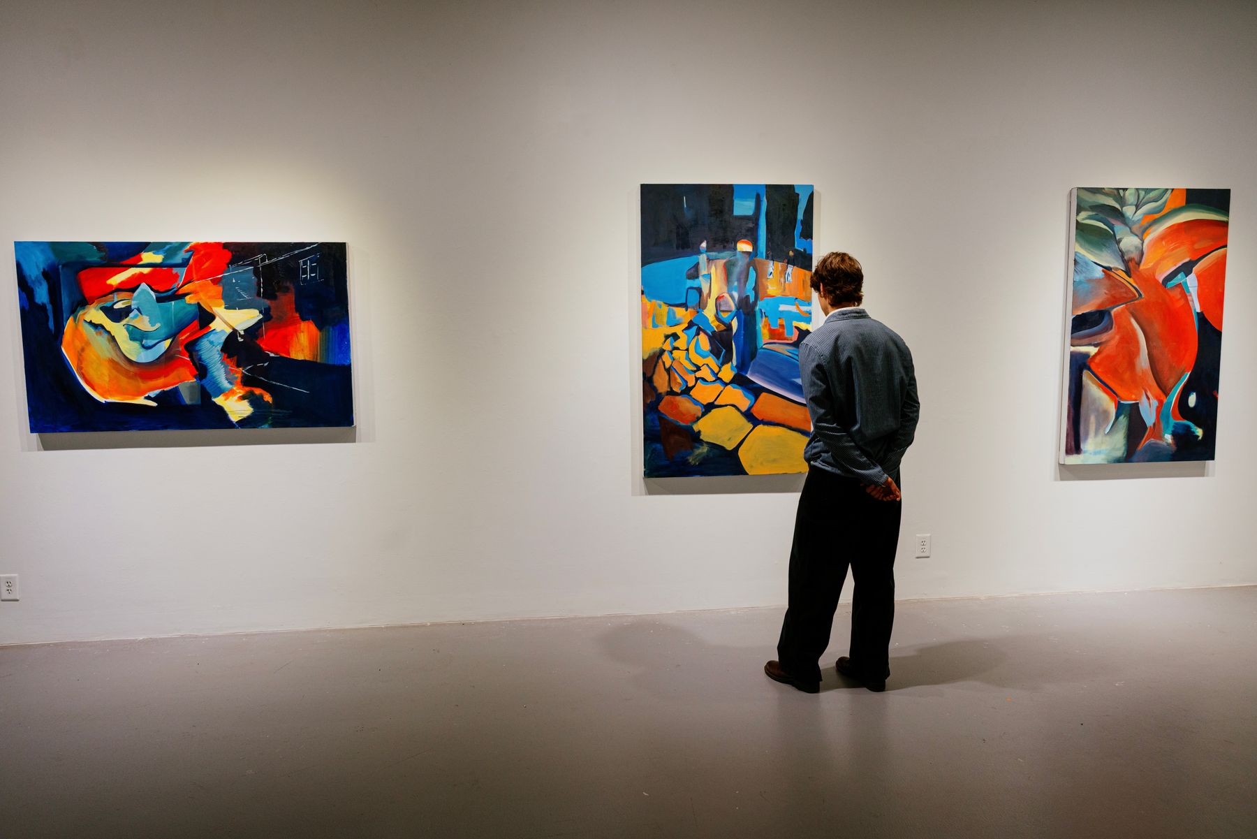 Visitors looking at Snowfall in the gallery